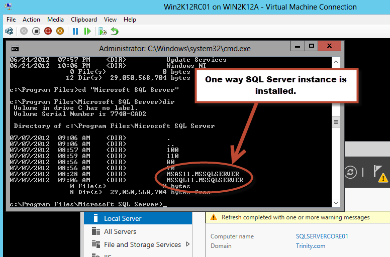 Another way to make sure SQL Server was installed on Server Core