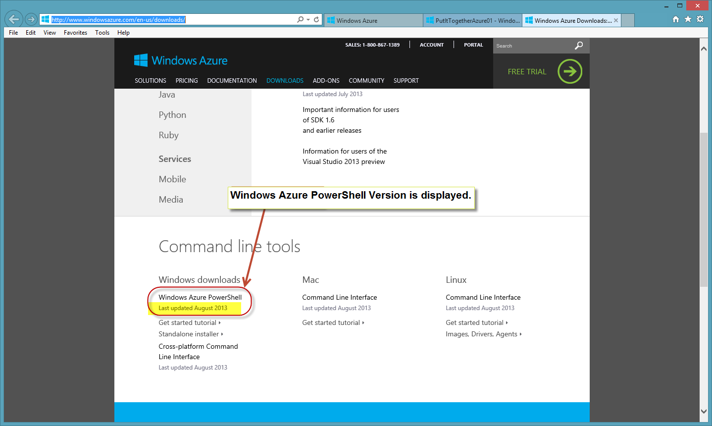 Last year Windows Azure PowerShell version displayed