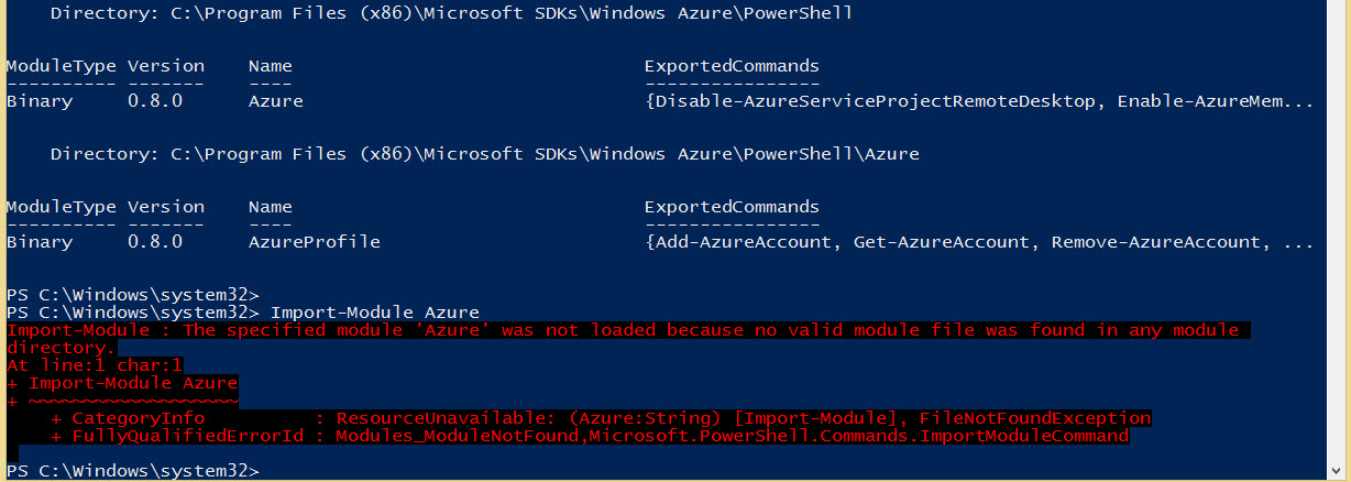Import-Module Azure Error
